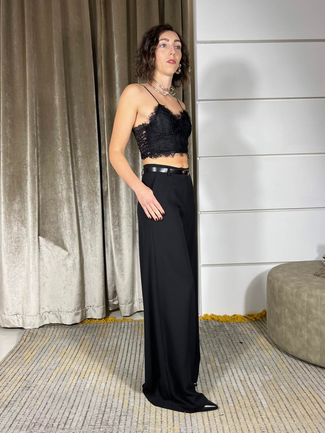 pantalone nero a palazzo con cintura P8B2KFVNERO IMPERIAL
