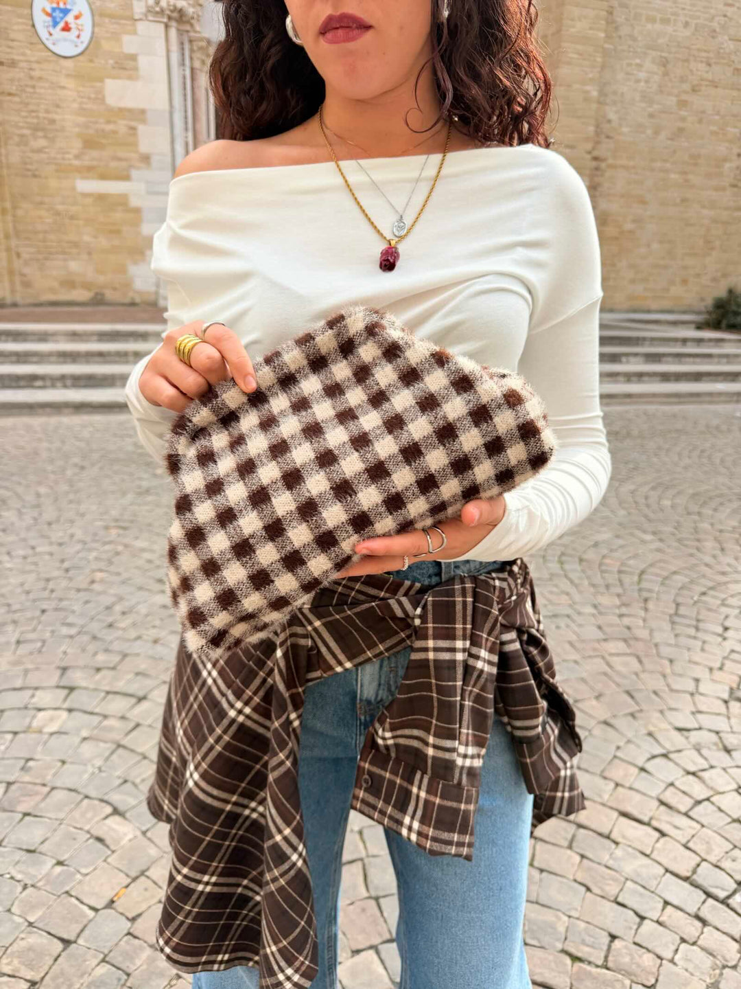 Borsa clutch check panna e moro 
