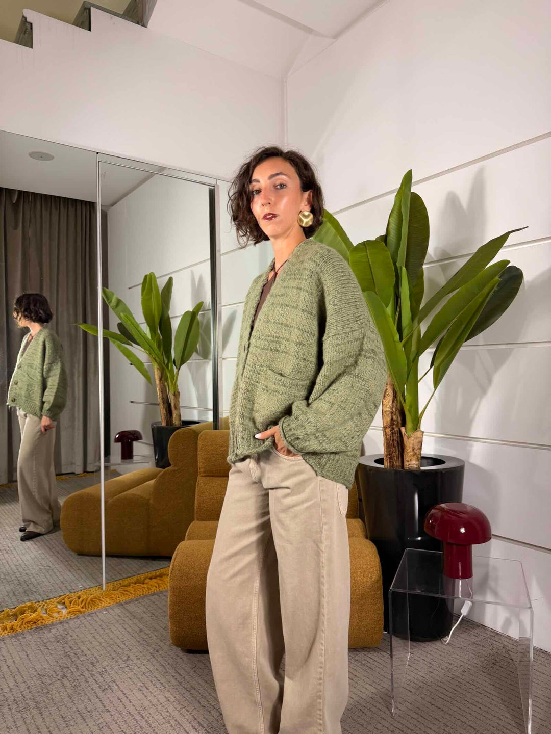 Cardigan sfumato militare over con tasche a patta 