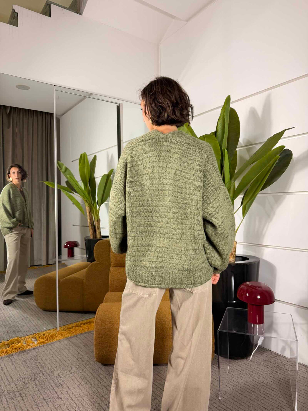 Cardigan sfumato militare over con tasche a patta 