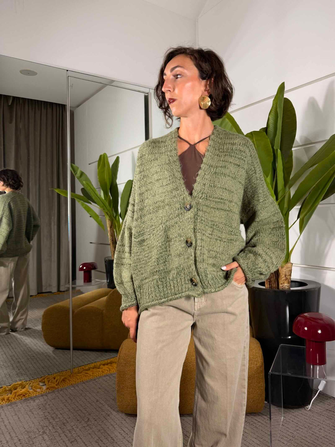 Cardigan sfumato militare over con tasche a patta 
