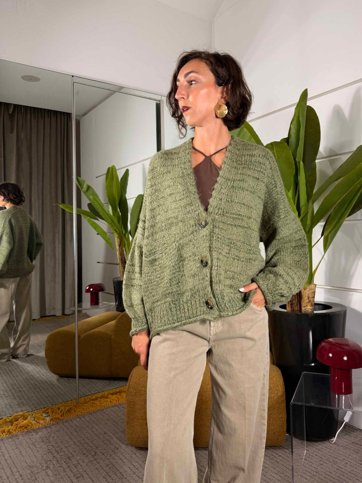 Cardigan sfumato militare over con tasche a patta 