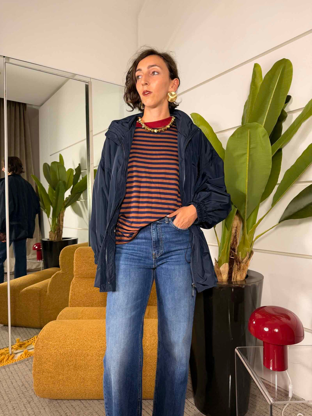 Windbreaker blu over con couliosse in vita per sfiancare 