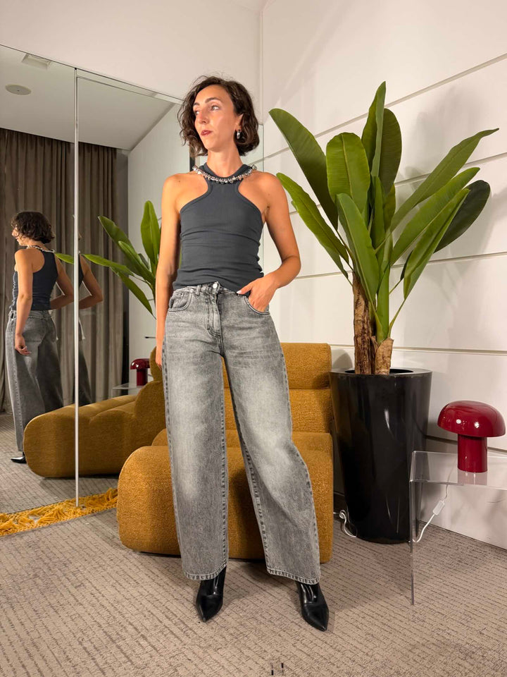 Jeans bella modello wide leg in denim nero 