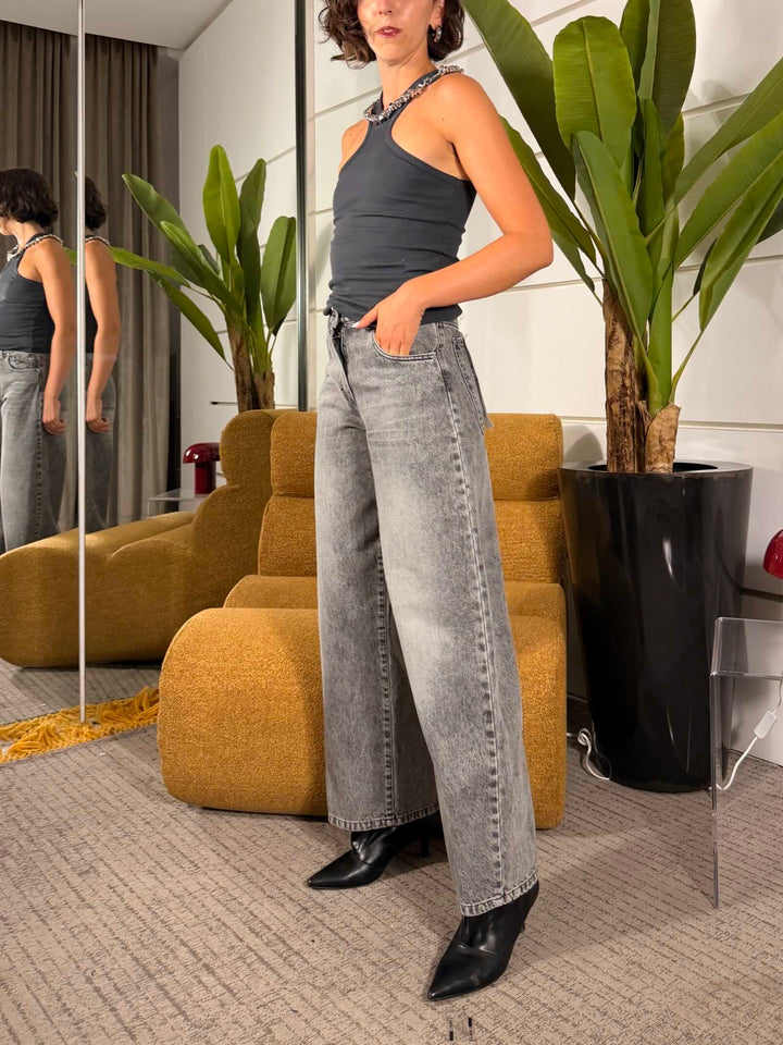 Jeans bella modello wide leg in denim nero 