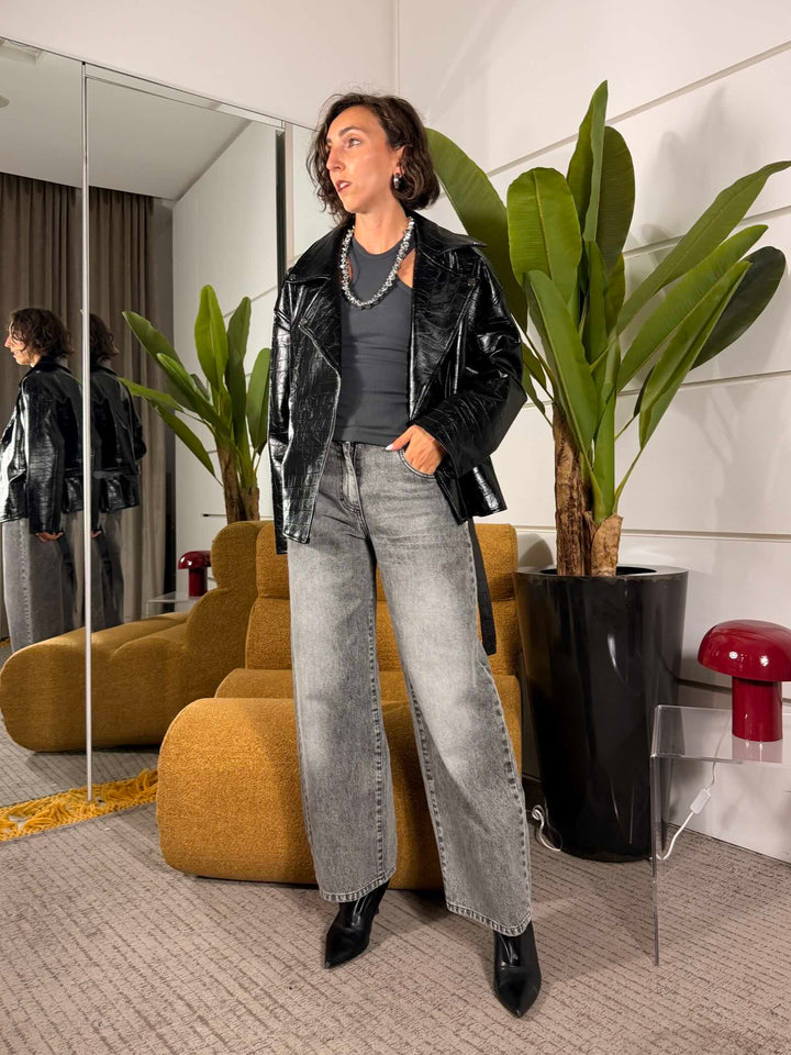 Jeans bella modello wide leg in denim nero 