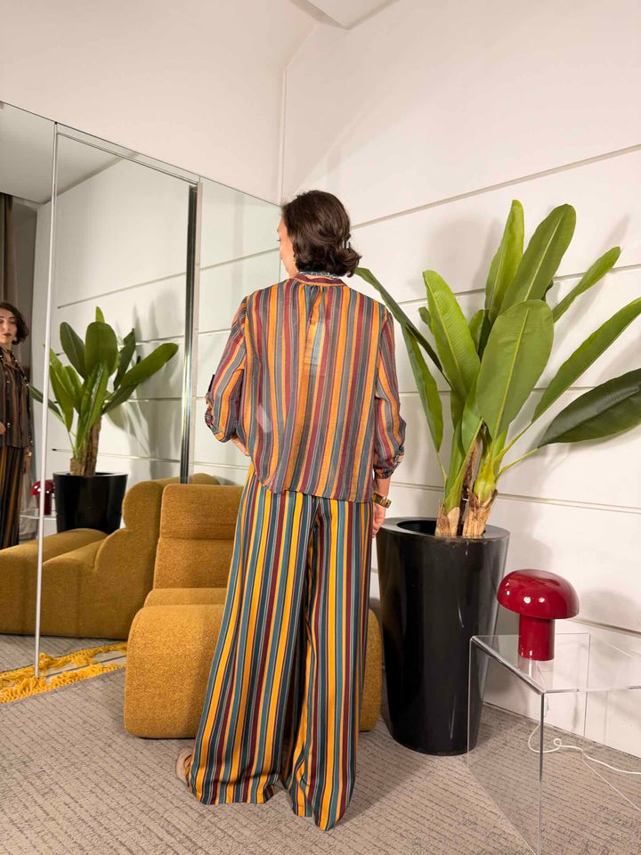 Pantalone a palazzo a righe in viscosa 