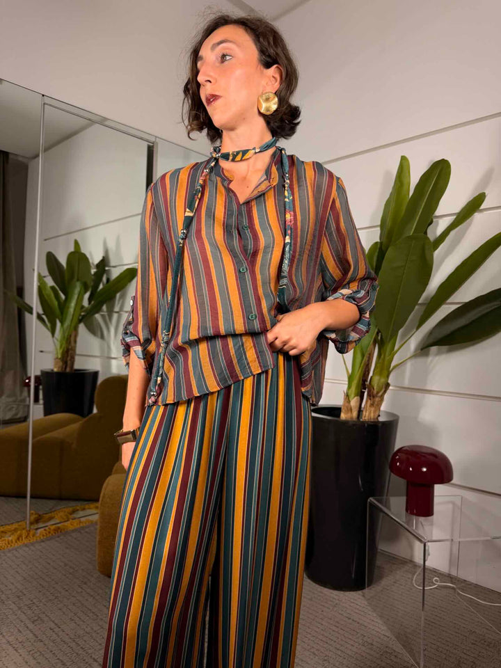 Pantalone a palazzo a righe in viscosa 