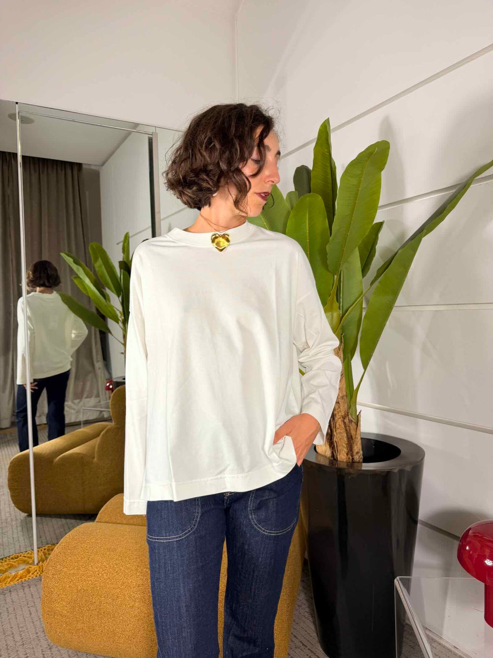 T-shirt a manica lunga panna 