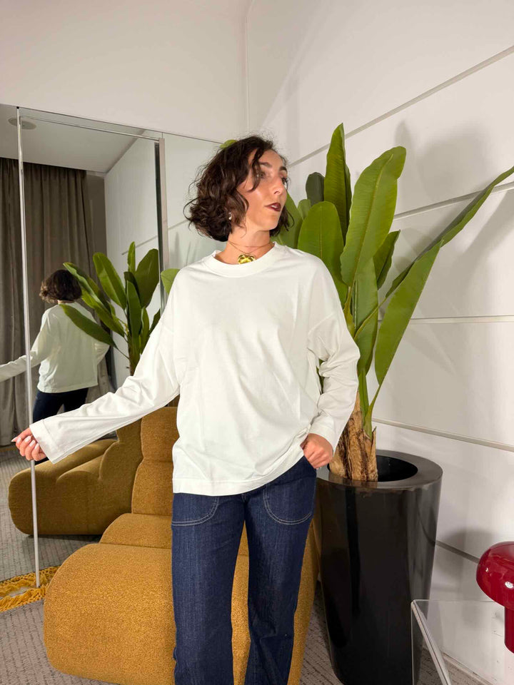 T-shirt a manica lunga panna 