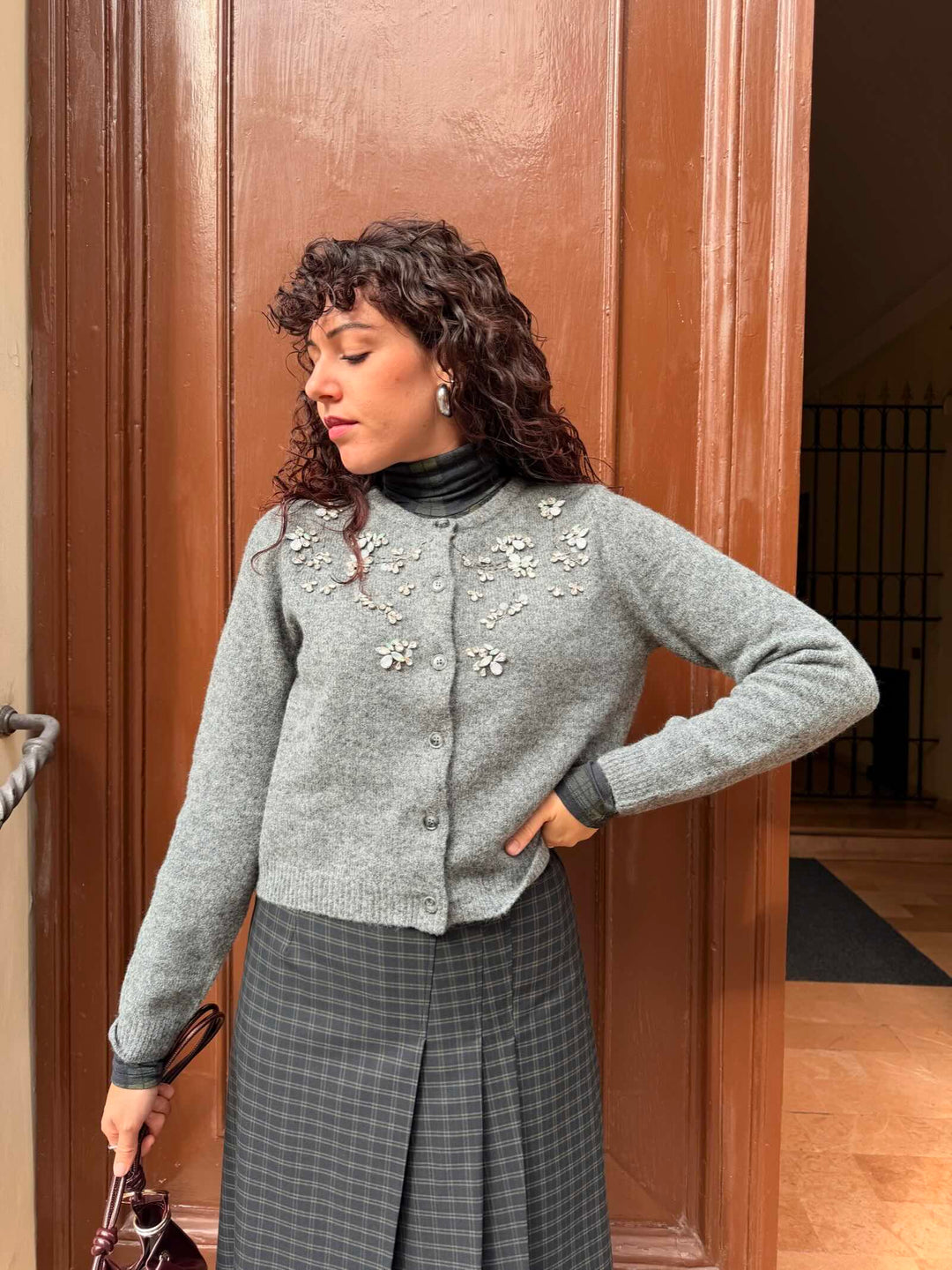 Cardigan in misto lana grigio melange 
