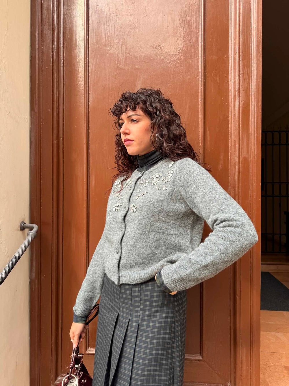 Cardigan in misto lana grigio melange 