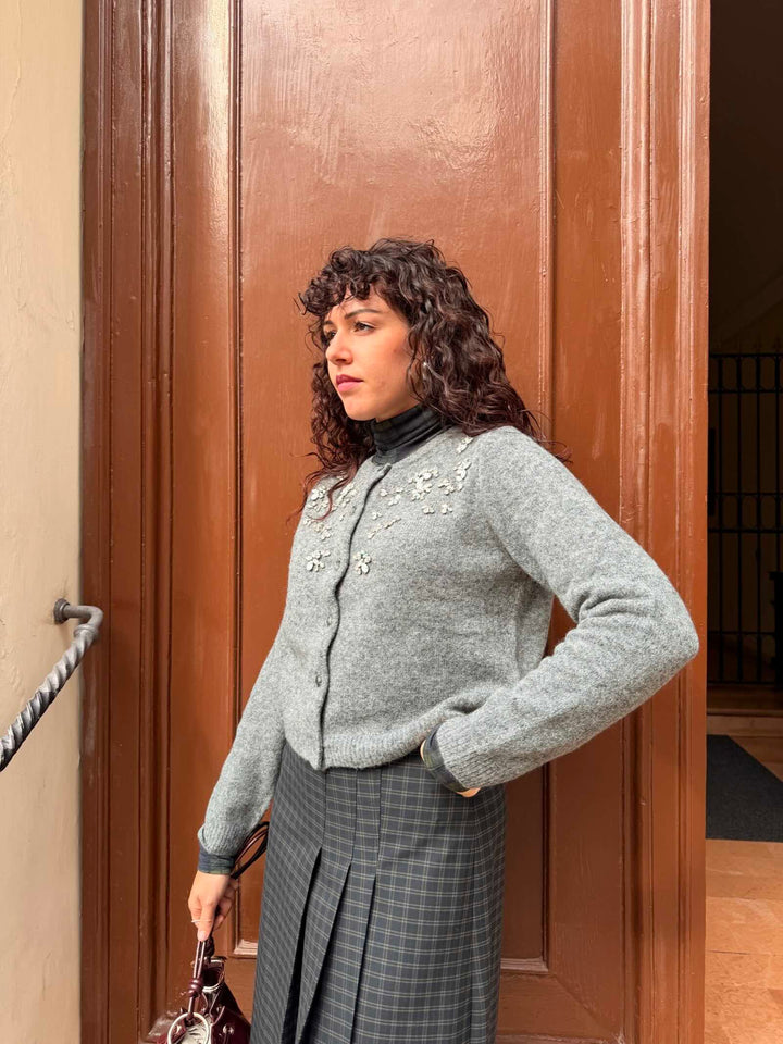 Cardigan in misto lana grigio melange 