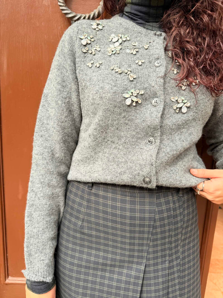 Cardigan in misto lana grigio melange 