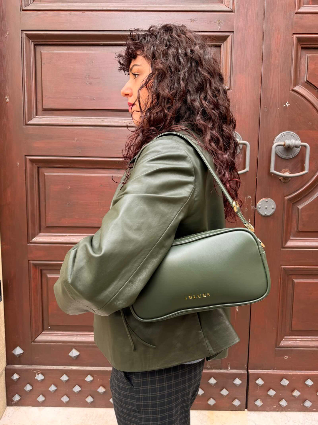 Borsa bauletto color verde sottobosco 