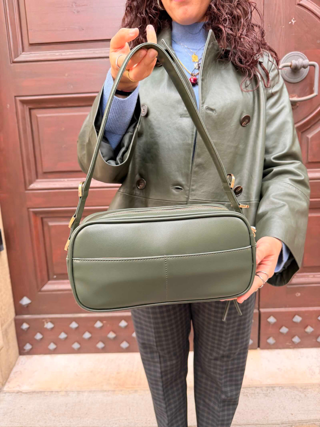 Borsa bauletto color verde sottobosco 