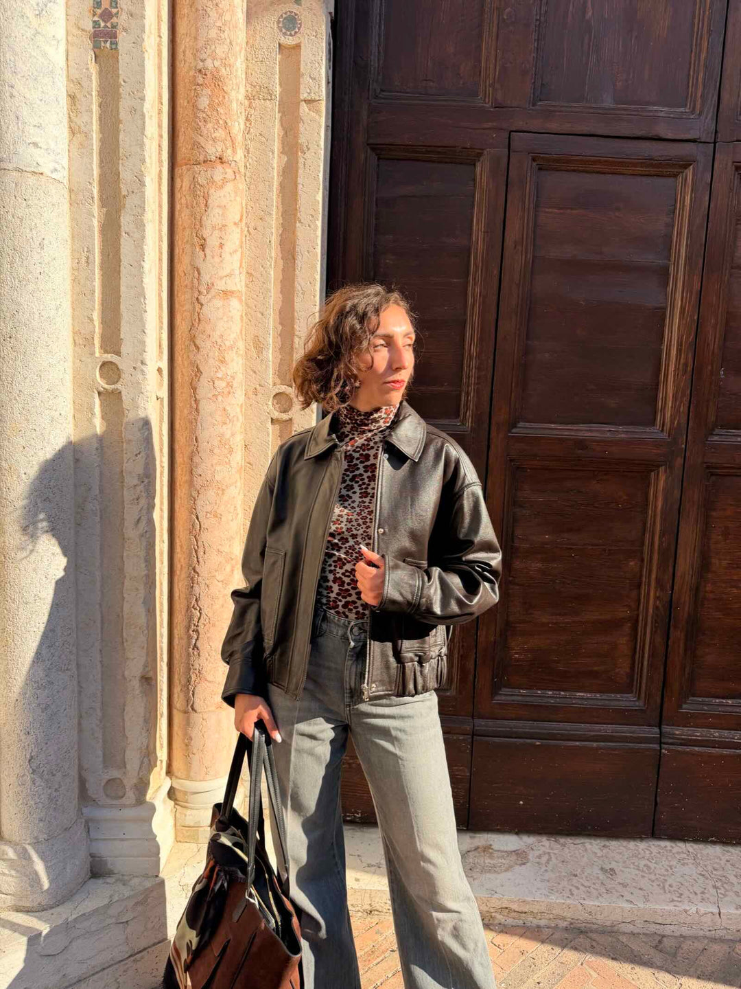 Bomber in pelle marrone 