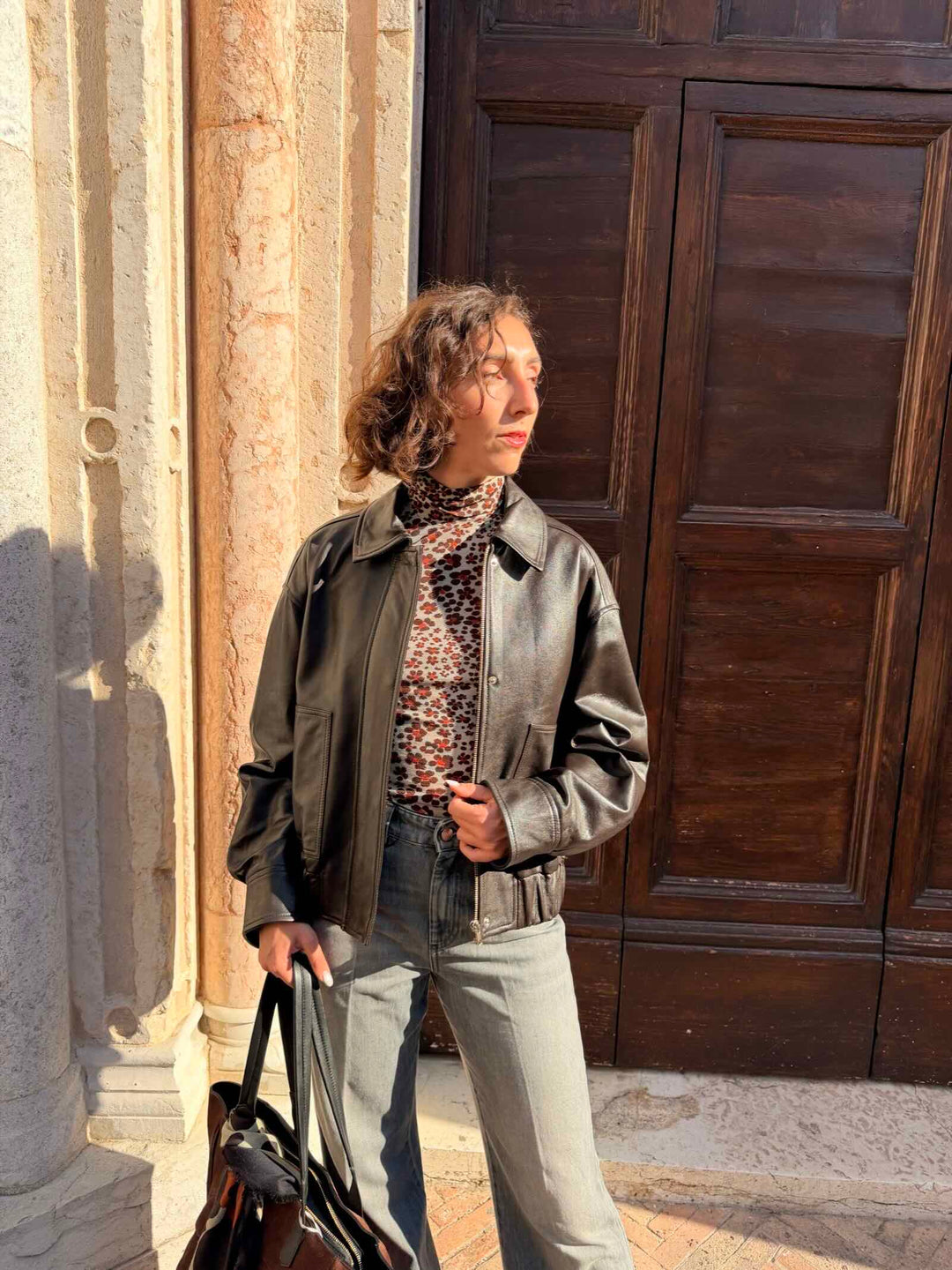 Bomber in pelle marrone 