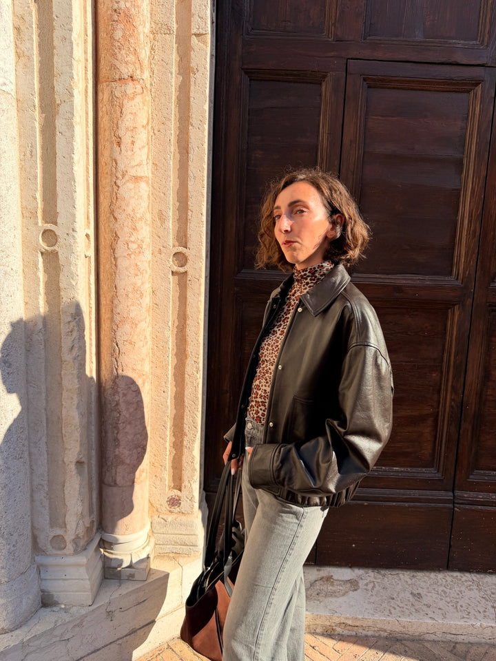 Bomber in pelle marrone 