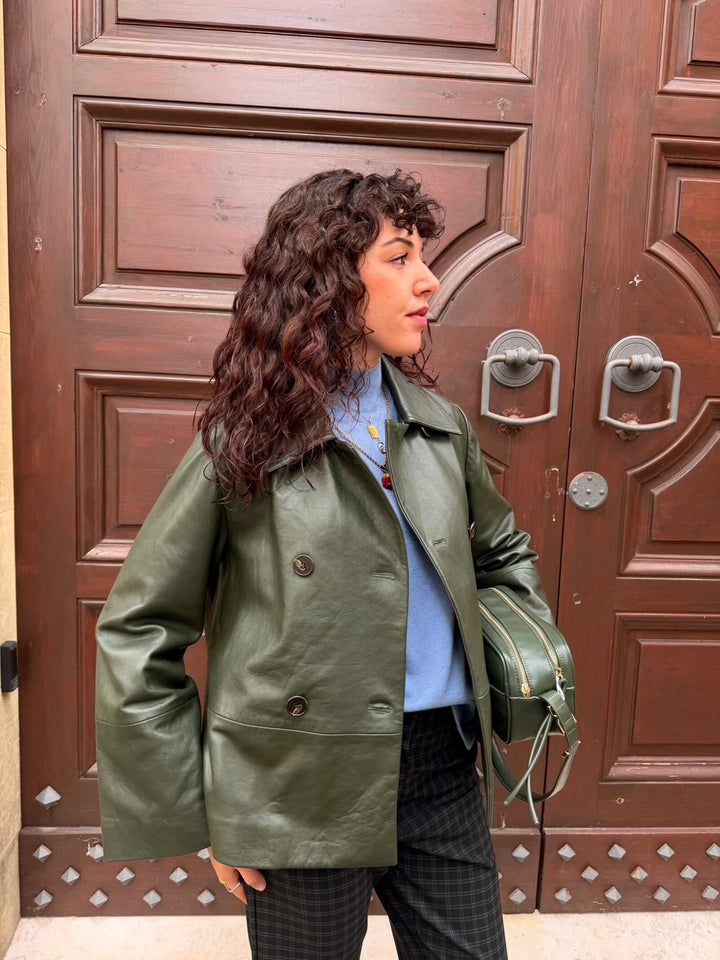 Giacca in pelle verde bottiglia 