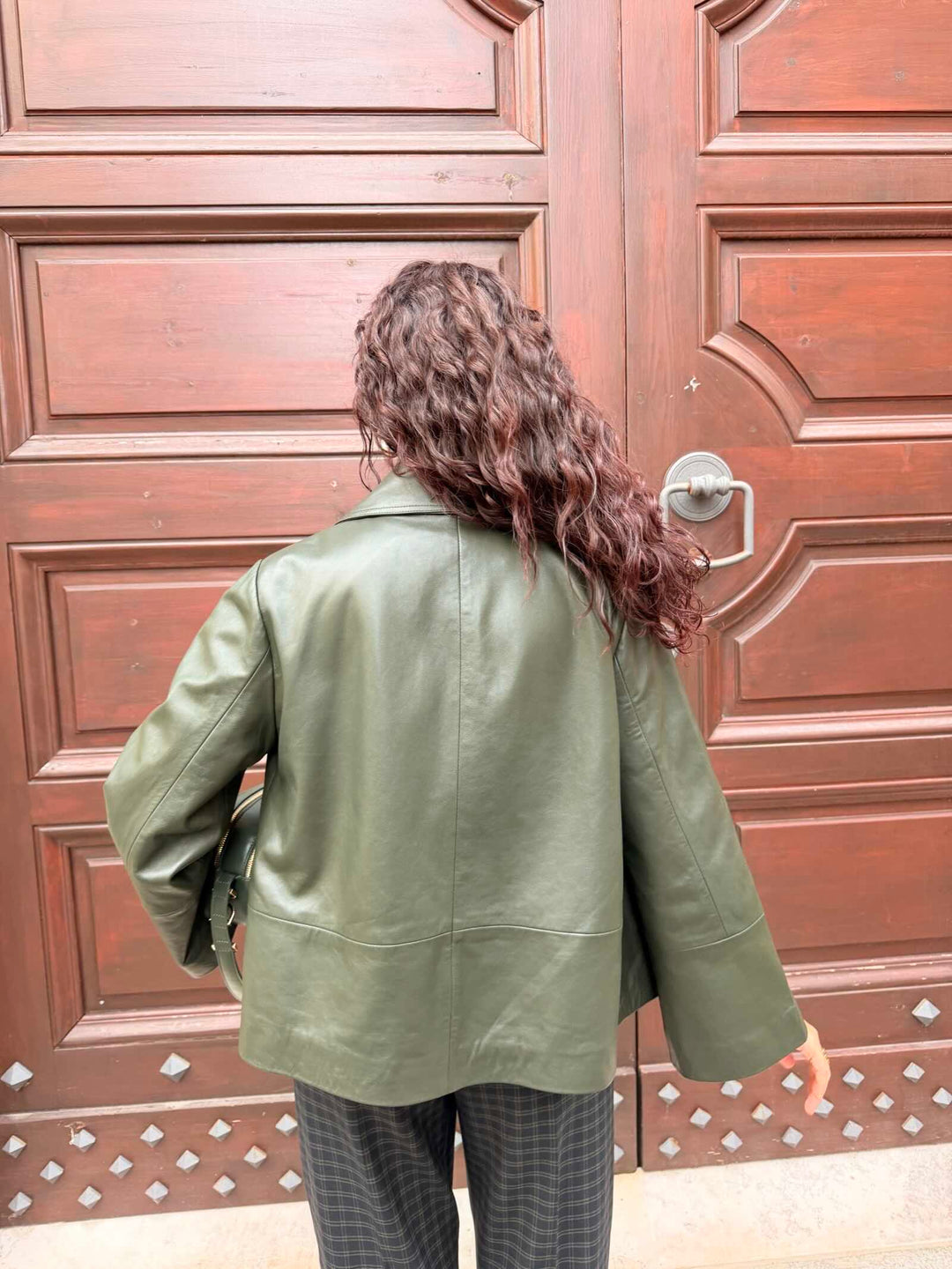 Giacca in pelle verde bottiglia 
