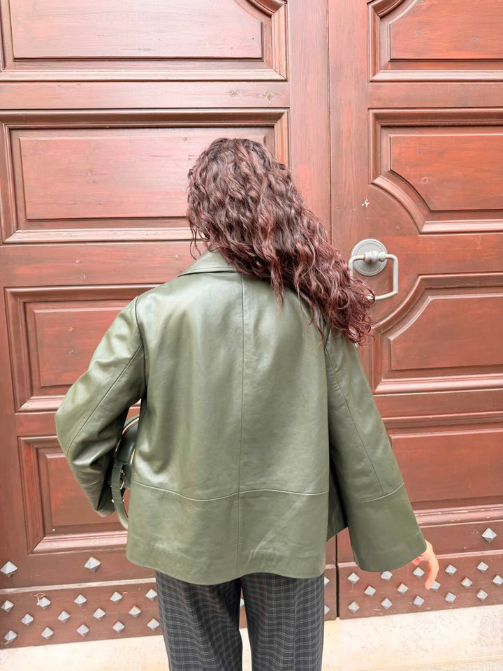 Giacca in pelle verde bottiglia 