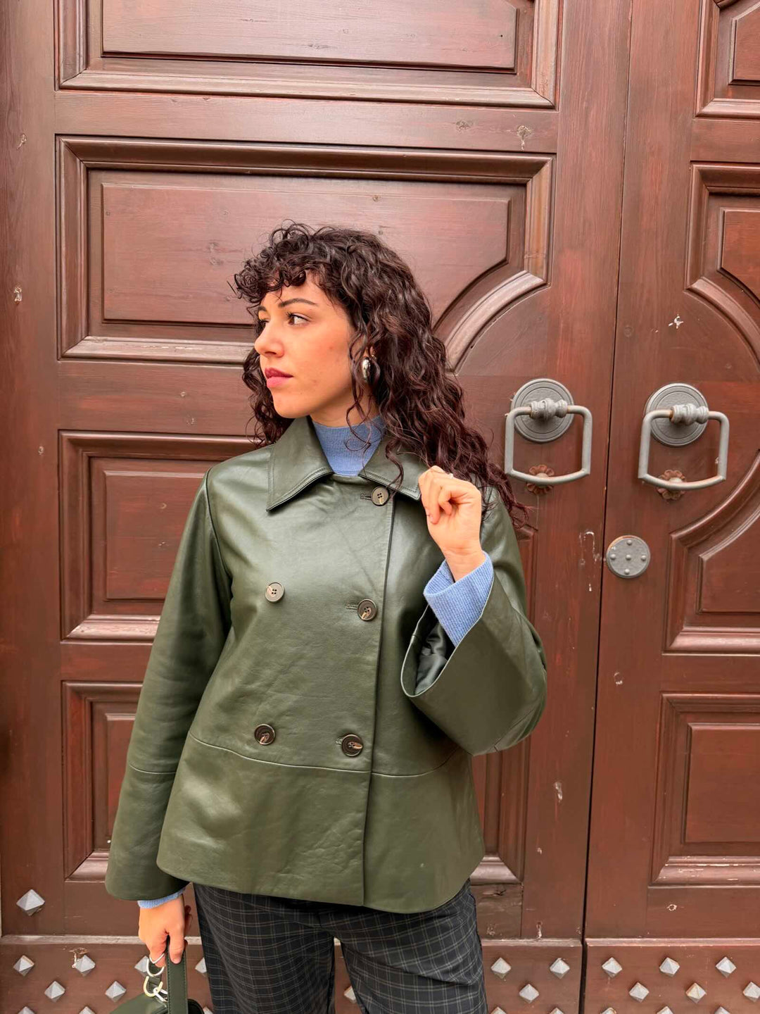 Giacca in pelle verde bottiglia 
