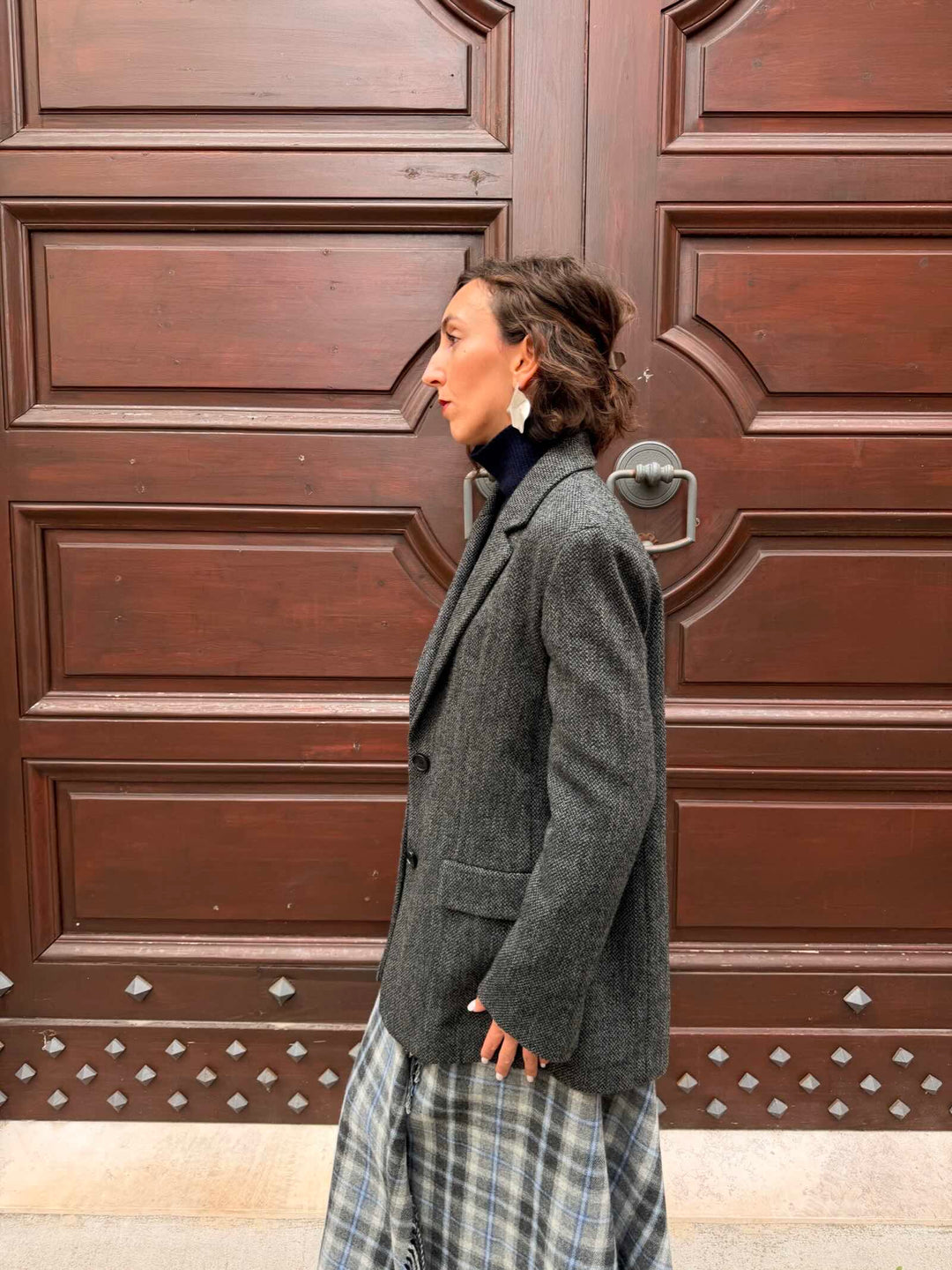 Giacca cappotto in panno tweed nero 