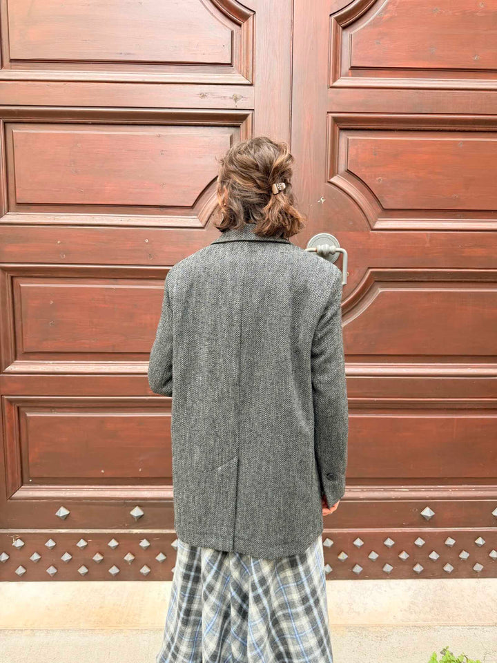 Giacca cappotto in panno tweed nero 