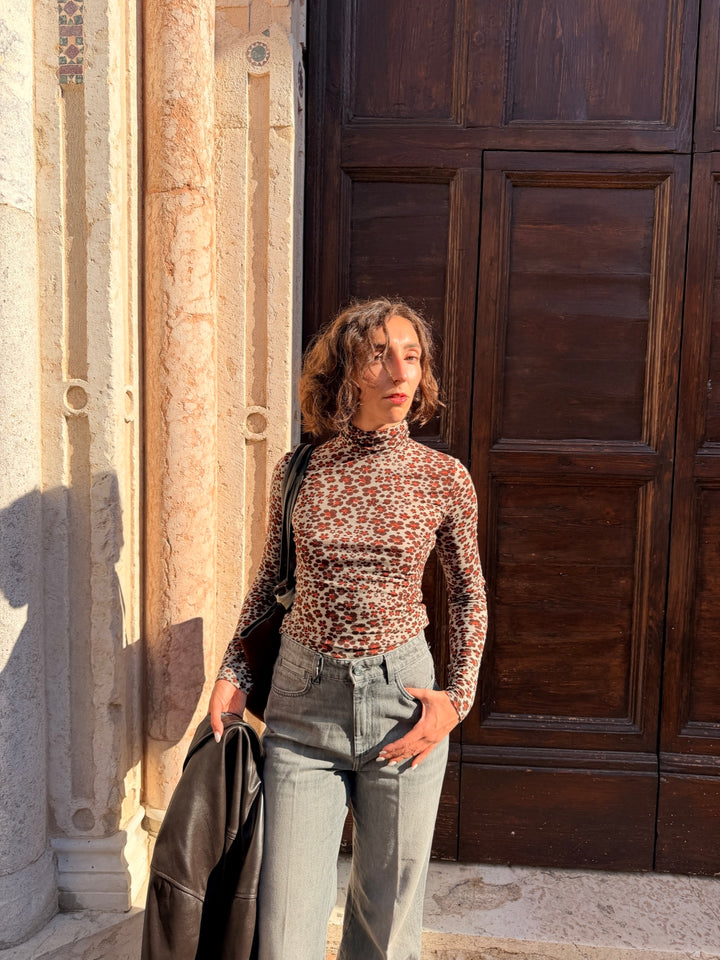 Dolcevita in jersey misto lana stampato salvia 