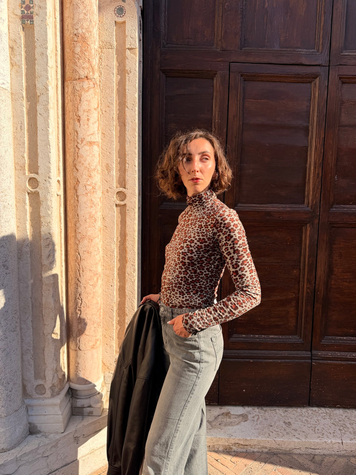 Dolcevita in jersey misto lana stampato salvia 