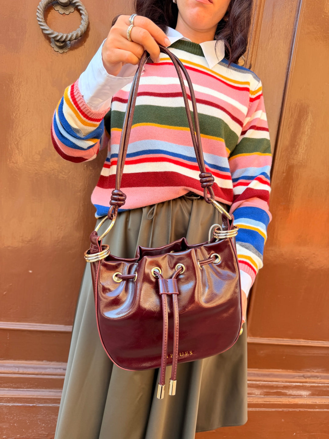 Borsa hobo effetto stropicciato vinaccia 