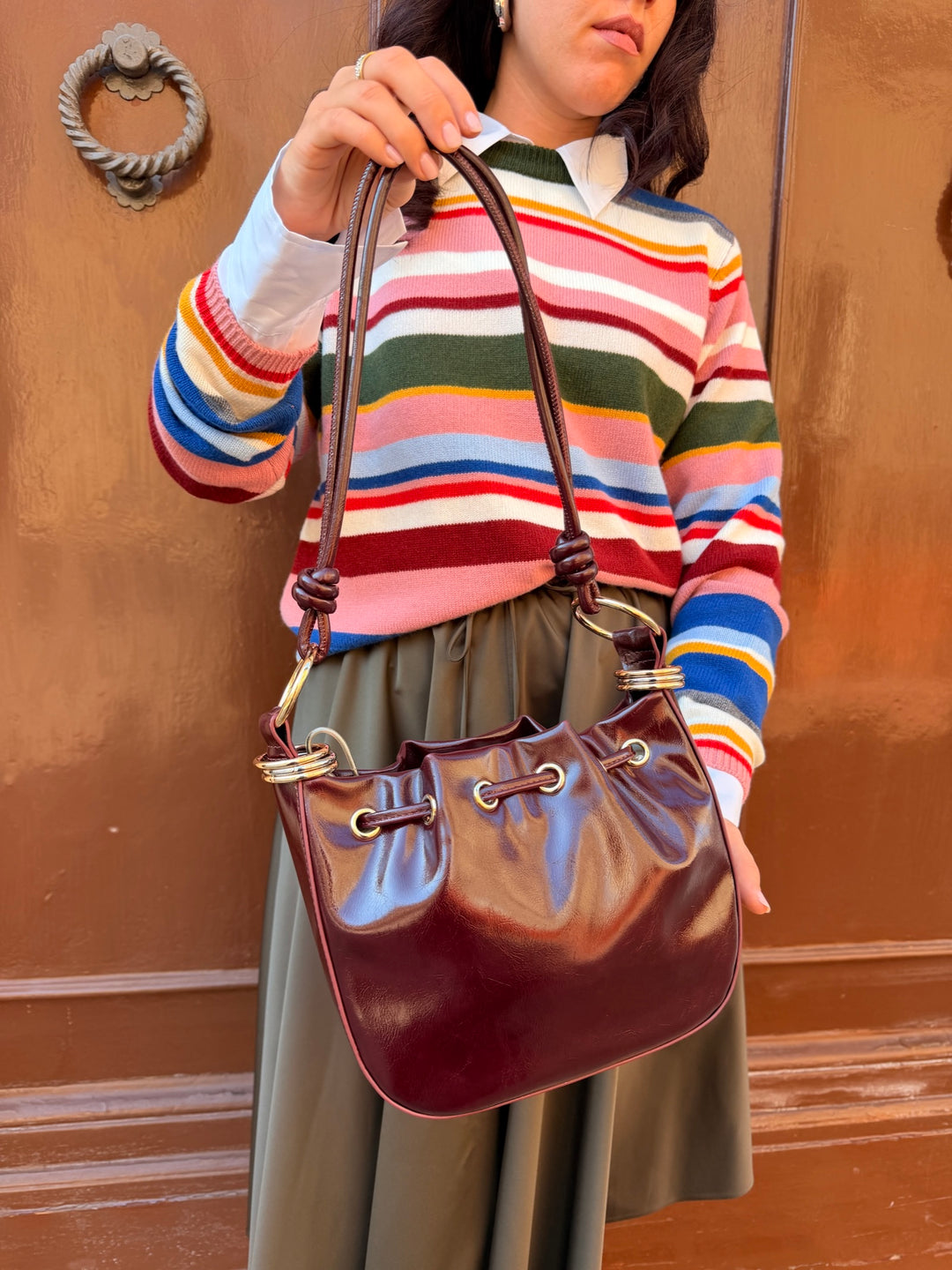 Borsa hobo effetto stropicciato vinaccia 