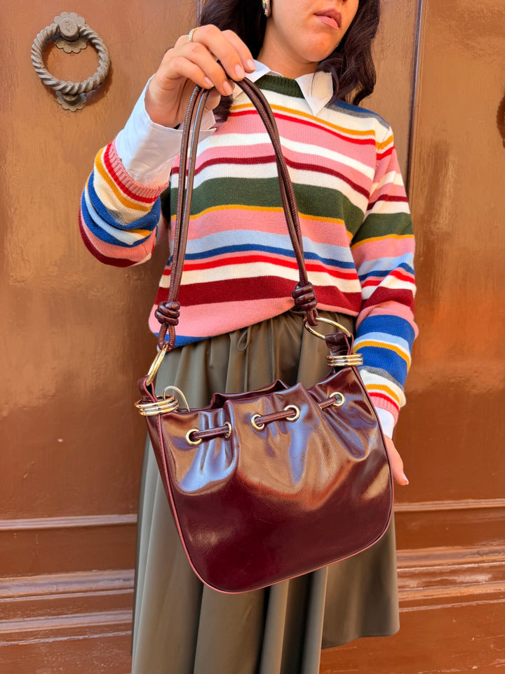 Borsa hobo effetto stropicciato vinaccia 
