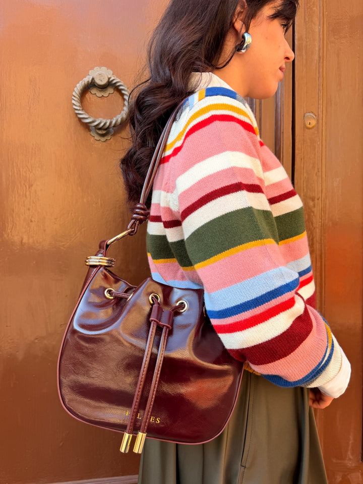 Borsa hobo effetto stropicciato vinaccia 