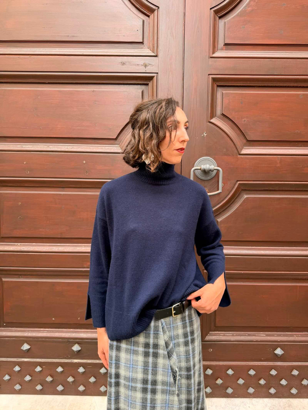 Dolcevita in misto cashmere e lana blu 