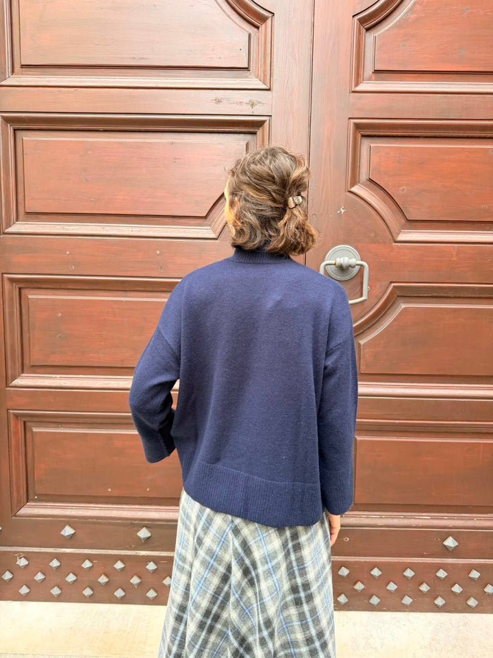 Dolcevita in misto cashmere e lana blu 
