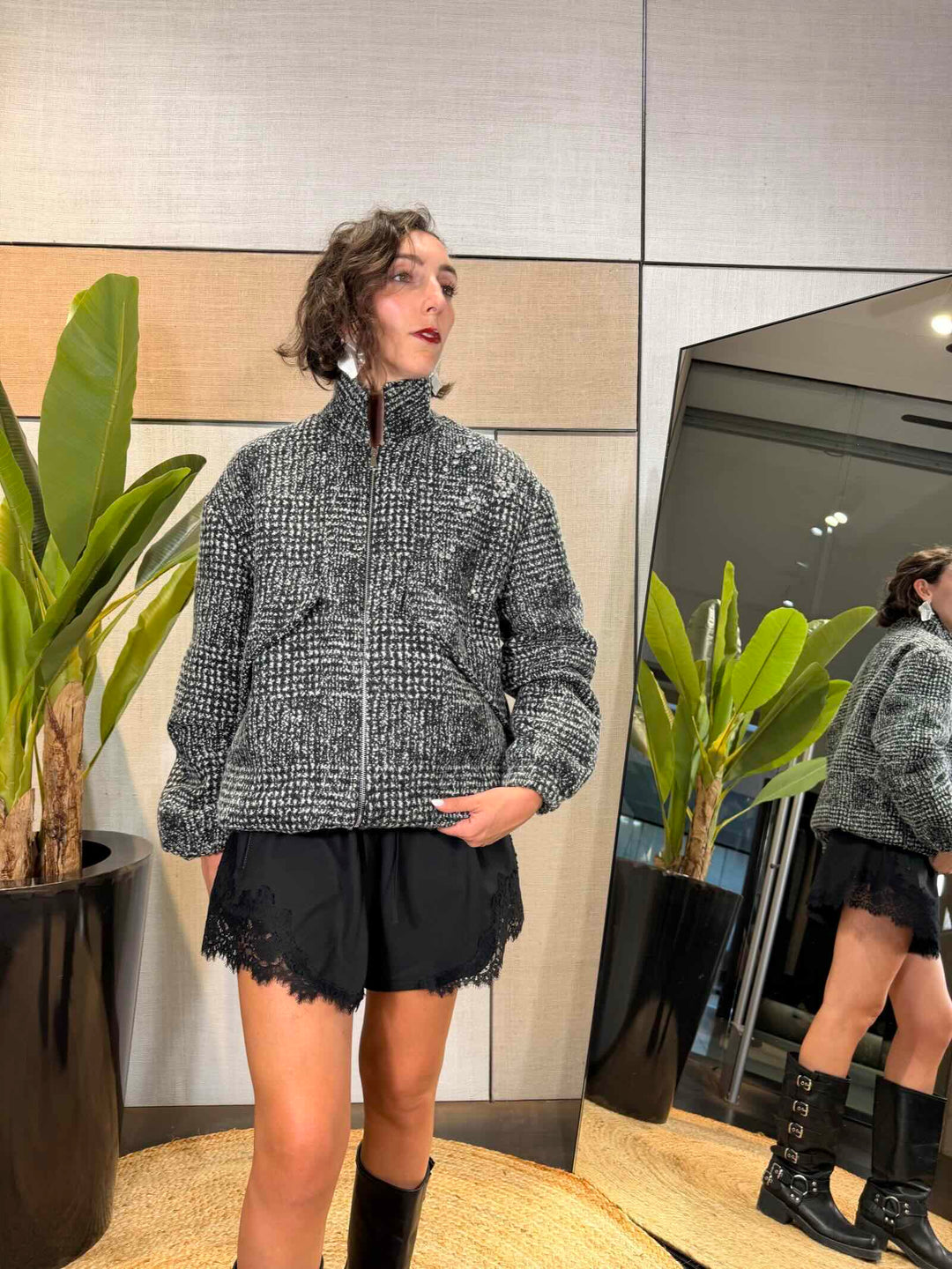 Bomber over check grigio Manila Grace 