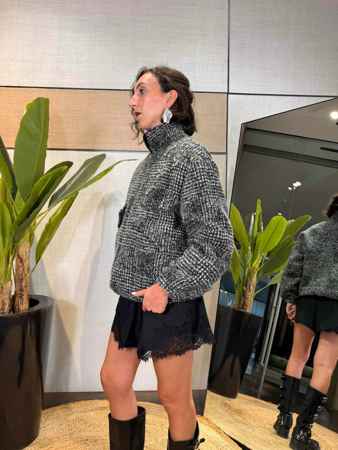 Bomber over check grigio Manila Grace 