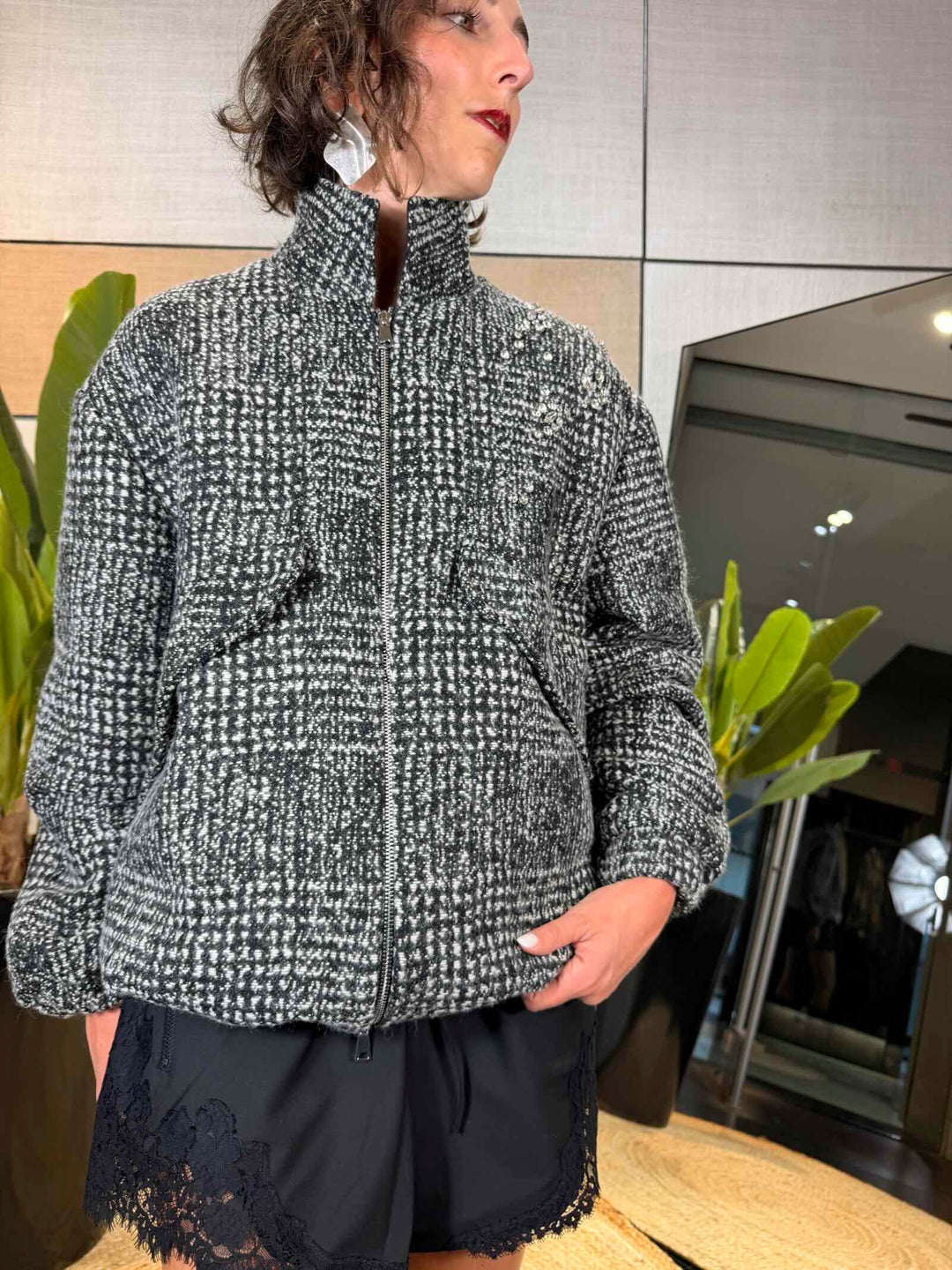 Bomber over check grigio Manila Grace 