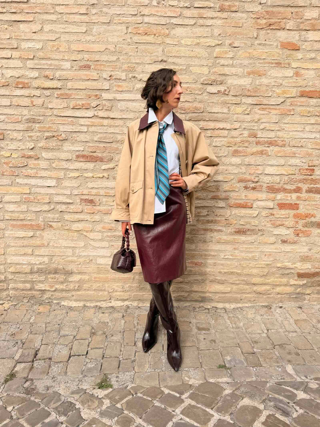 Gonna in soft rind effetto invecchiato bordeaux 