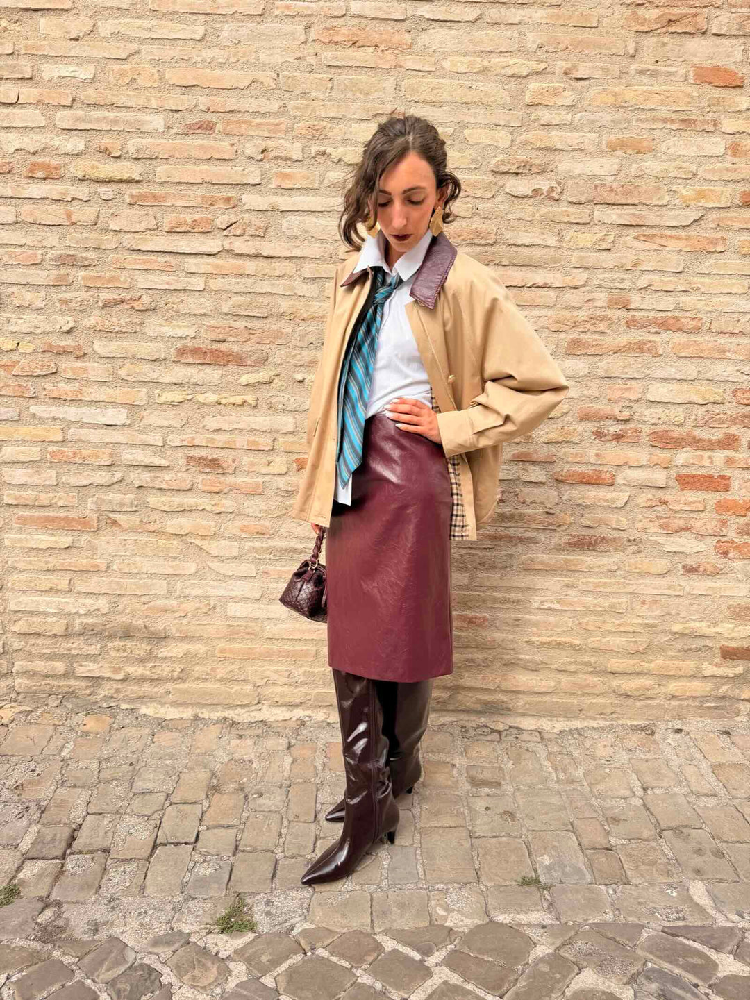 Gonna in soft rind effetto invecchiato bordeaux 
