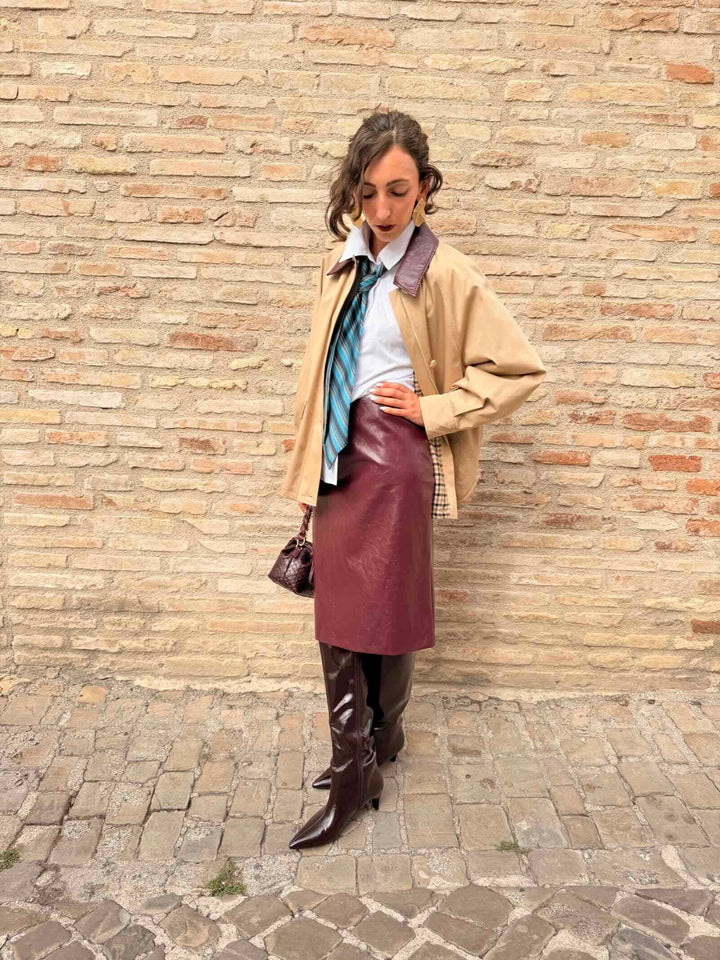 Gonna in soft rind effetto invecchiato bordeaux 