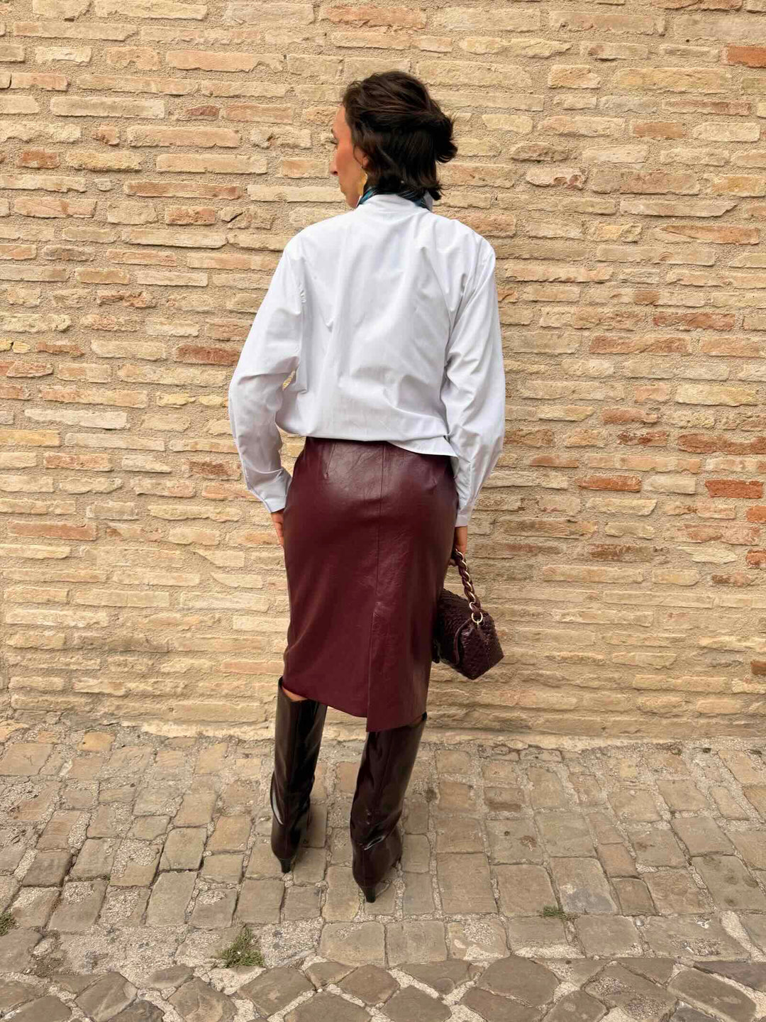Gonna in soft rind effetto invecchiato bordeaux 