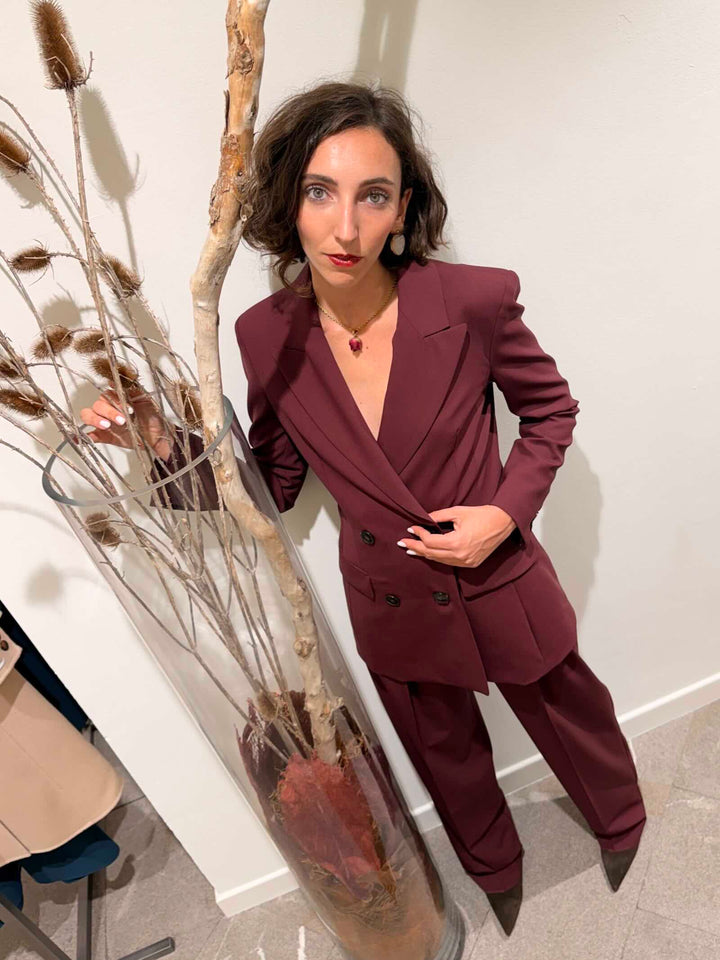 Blazer doppiopetto in pura lana stretch bordeaux 