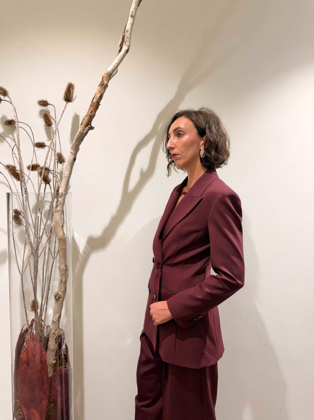 Blazer doppiopetto in pura lana stretch bordeaux 
