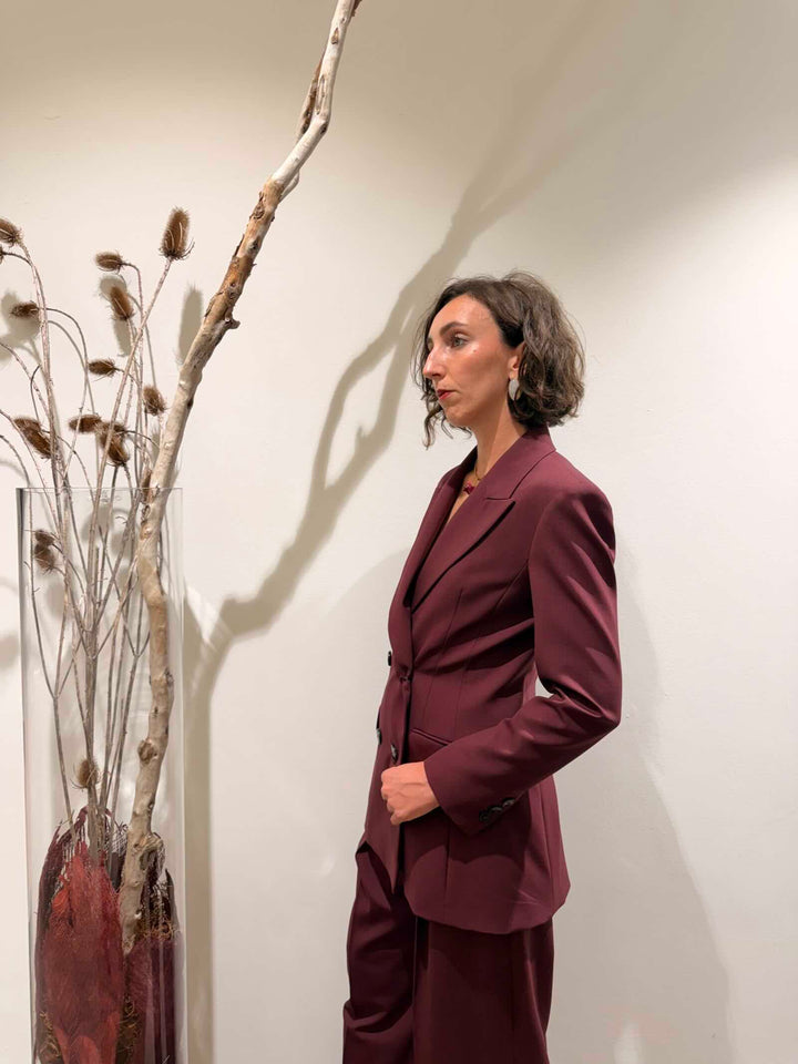 Blazer doppiopetto in pura lana stretch bordeaux 