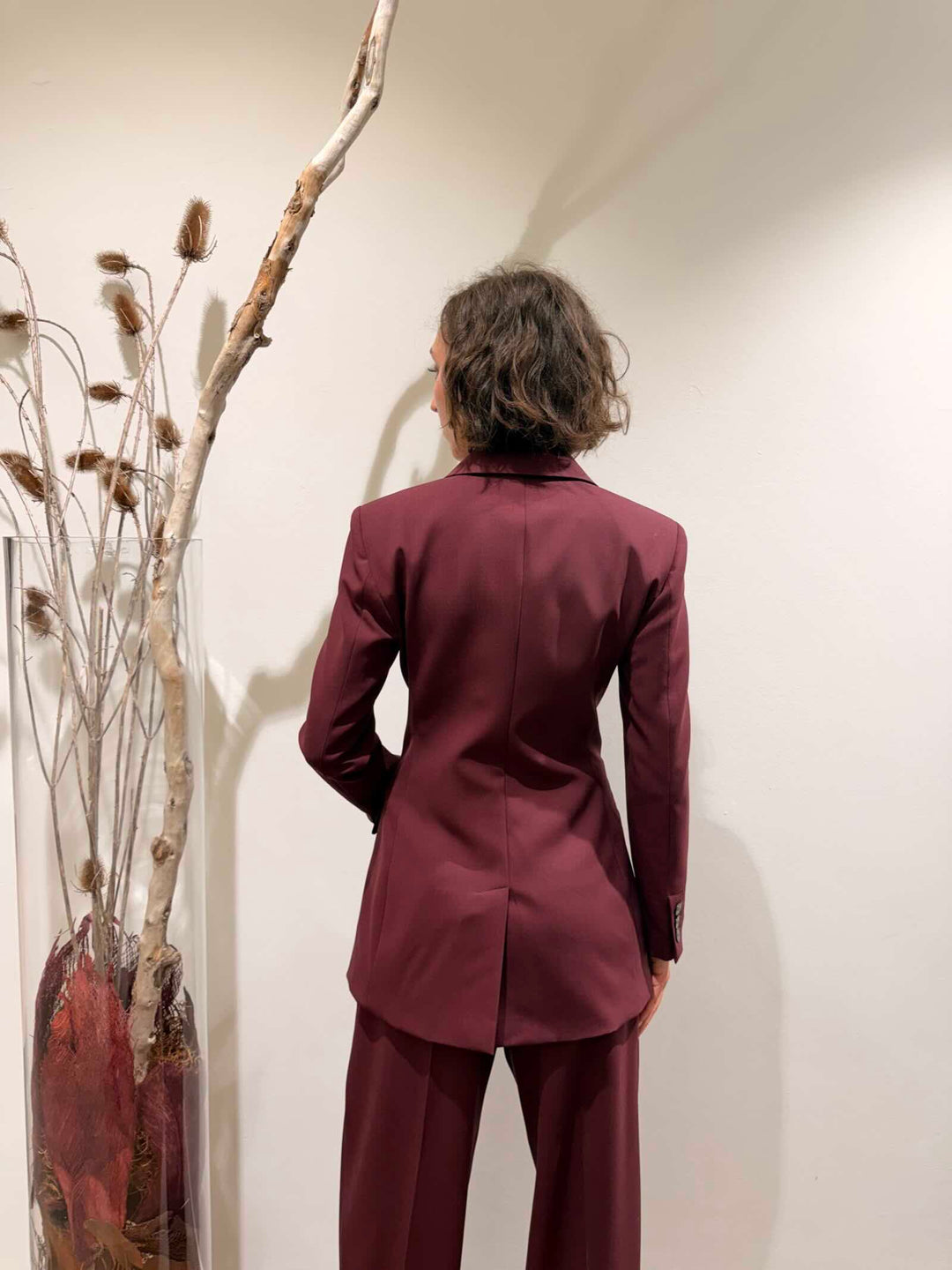 Blazer doppiopetto in pura lana stretch bordeaux 