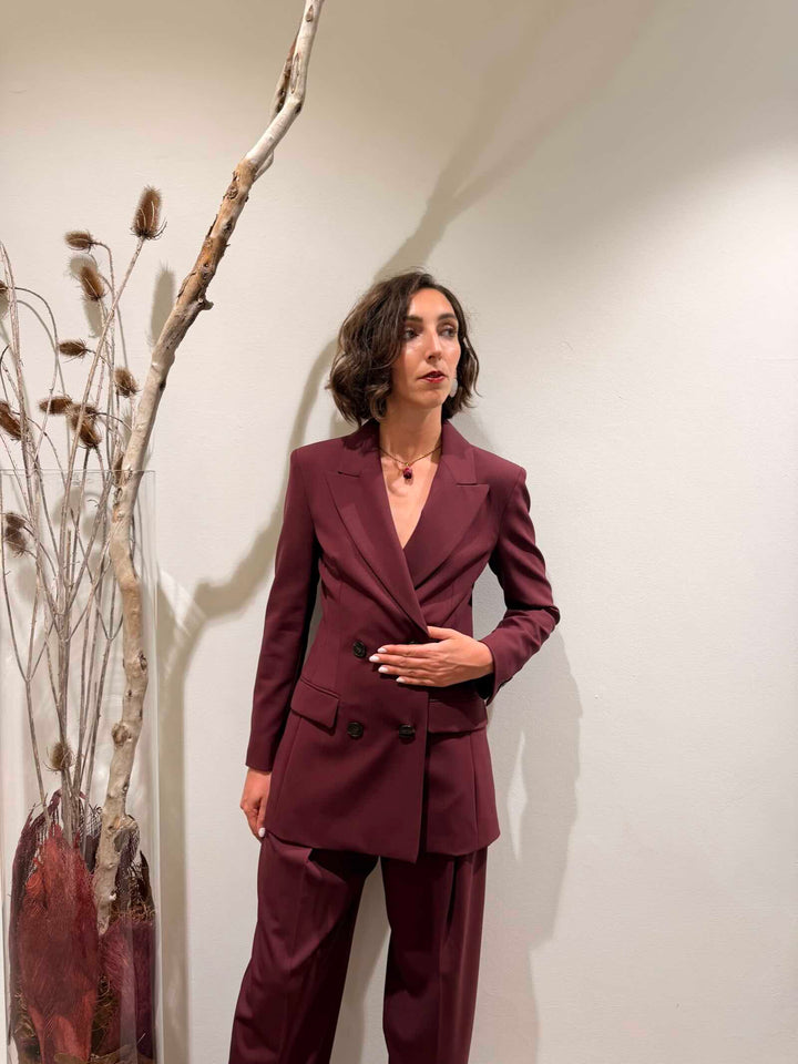 Blazer doppiopetto in pura lana stretch bordeaux 