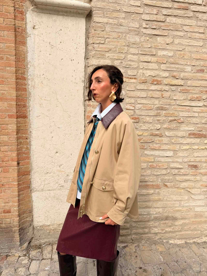 Giaccone in gabardina di cotone stretch beige 